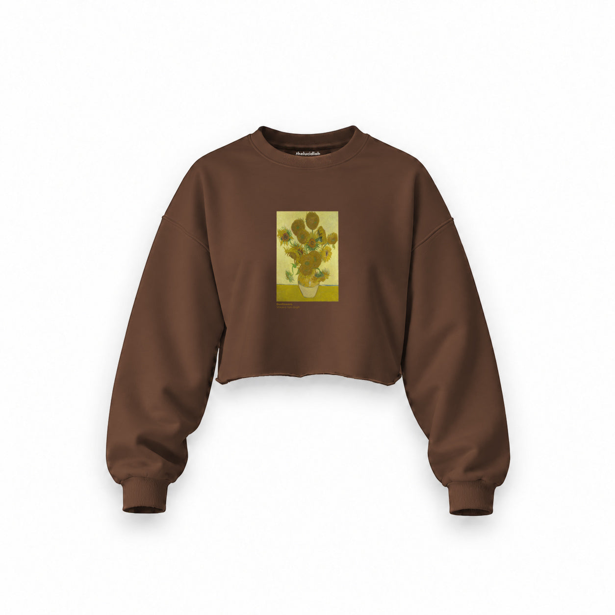 Sunflowers Oversize Crop Sweatshirt — Kahverengi — Ön baskı