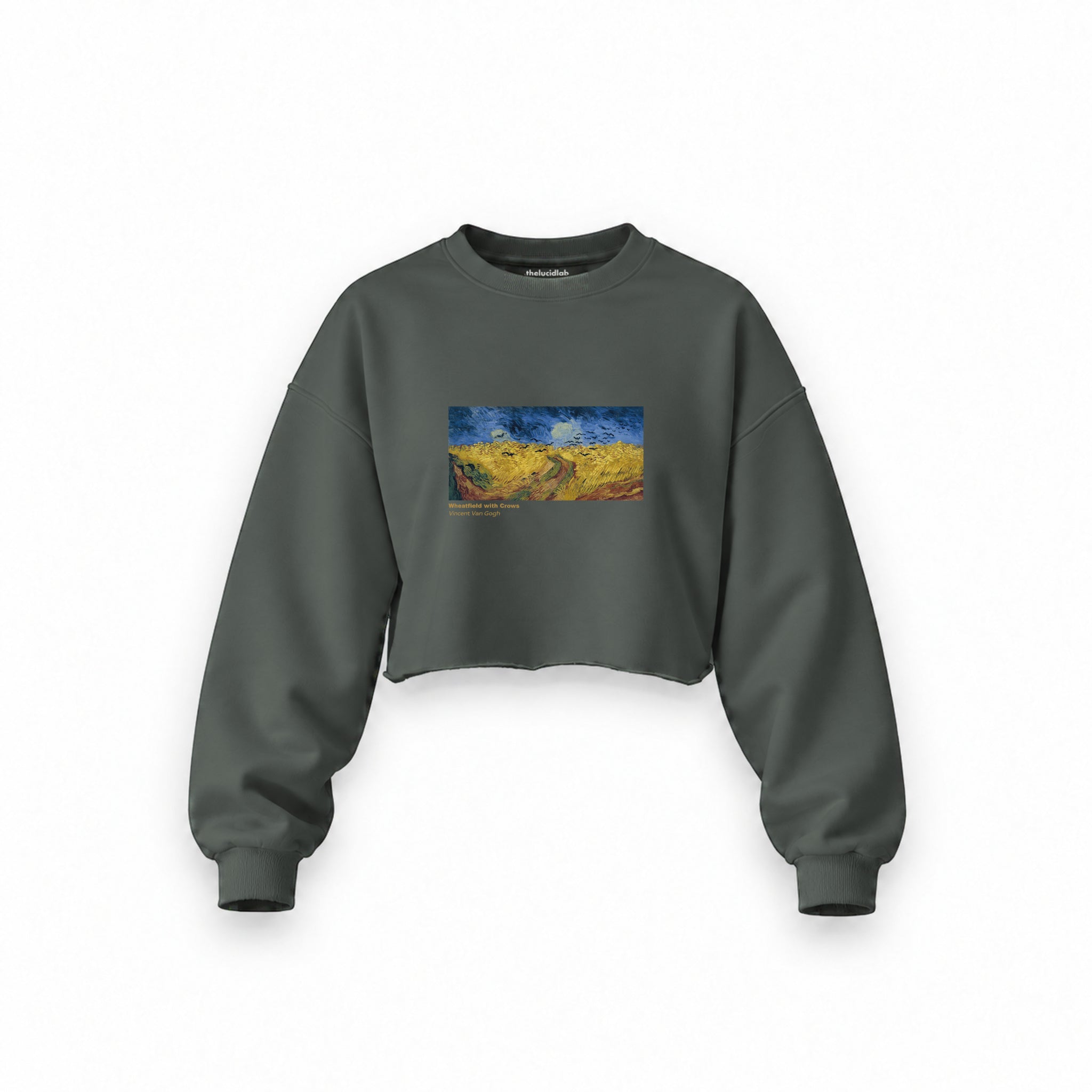 Buğday Tarlası ve Kargalar Oversize Crop Sweatshirt — Antrasit — Ön baskı