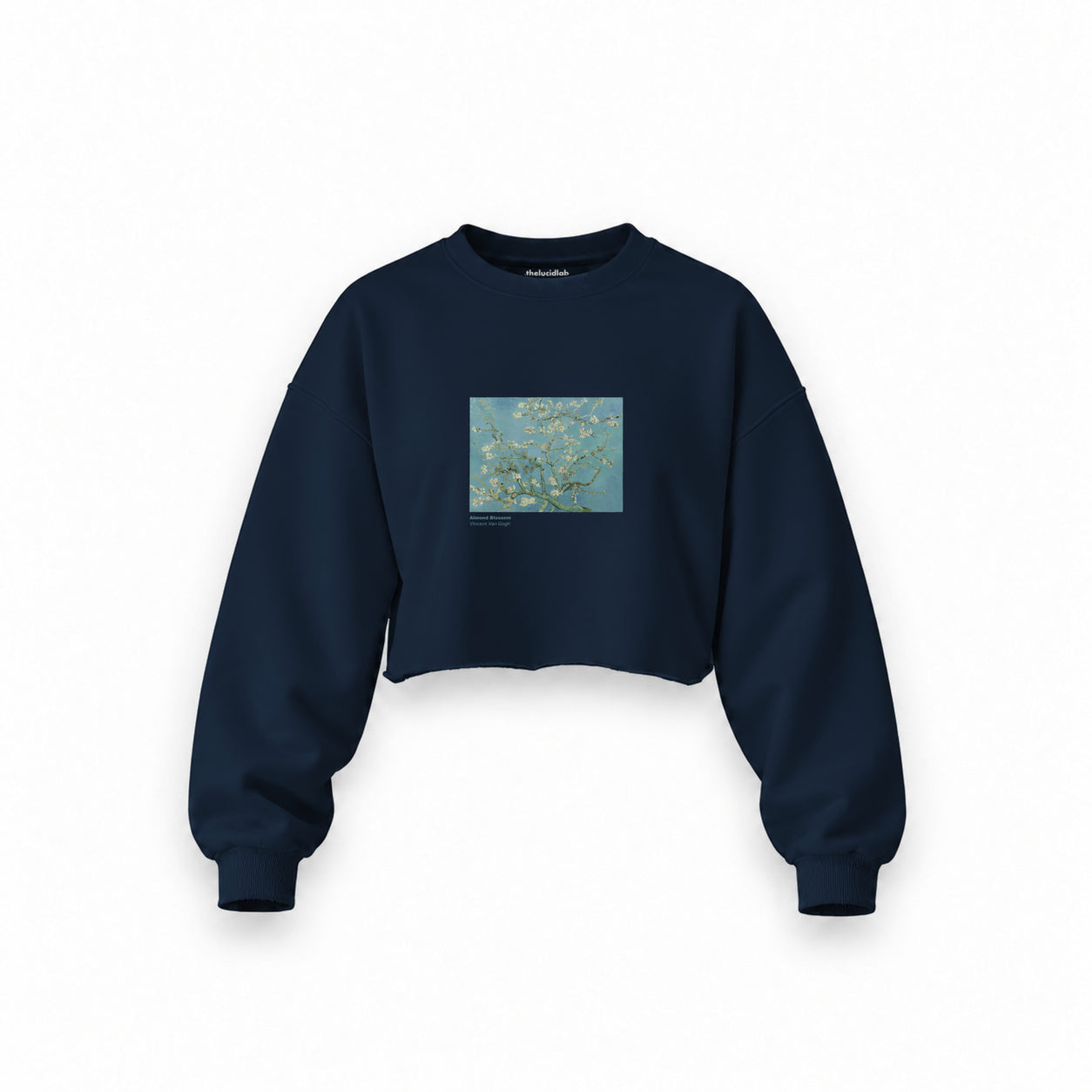 Almond Blossoms Oversize Crop Sweatshirt — Lacivert — Ön baskı