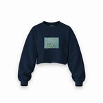 Almond Blossoms Oversize Crop Sweatshirt — Lacivert — Ön baskı