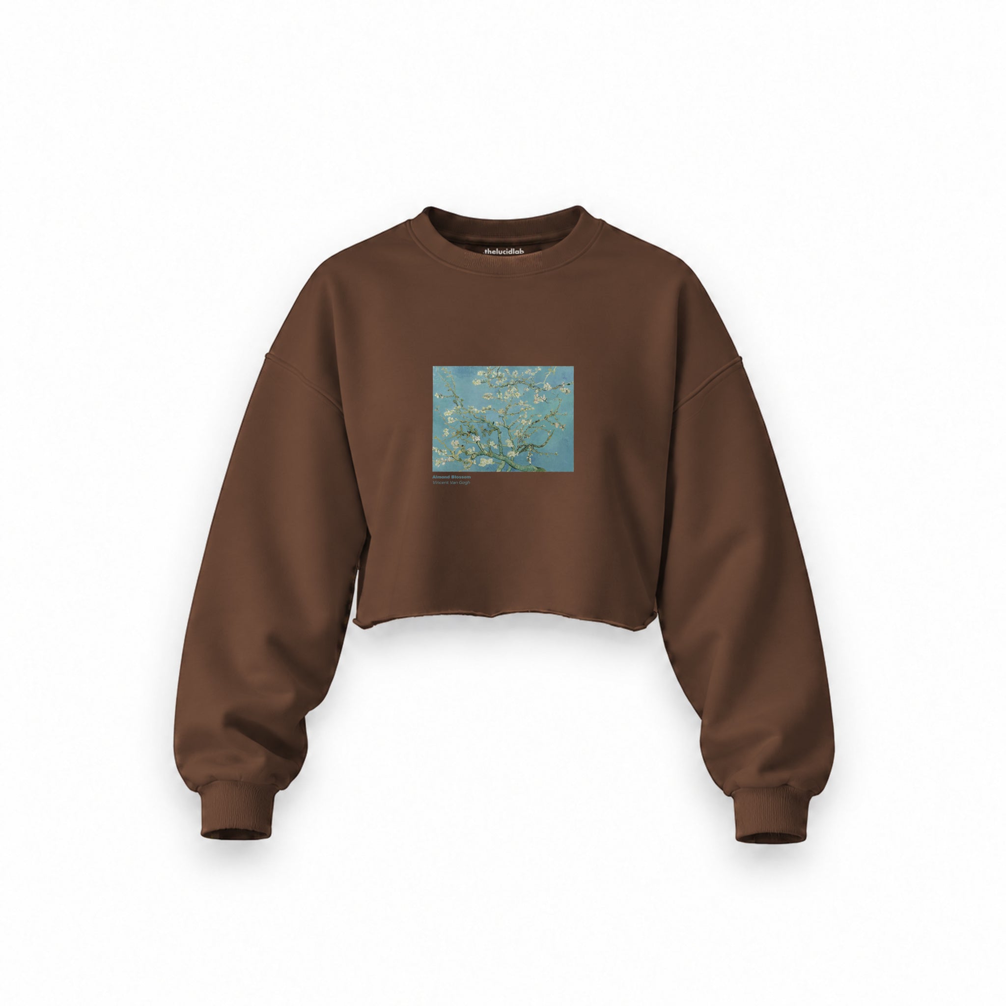 Almond Blossoms Oversize Crop Sweatshirt — Kahverengi — Ön baskı