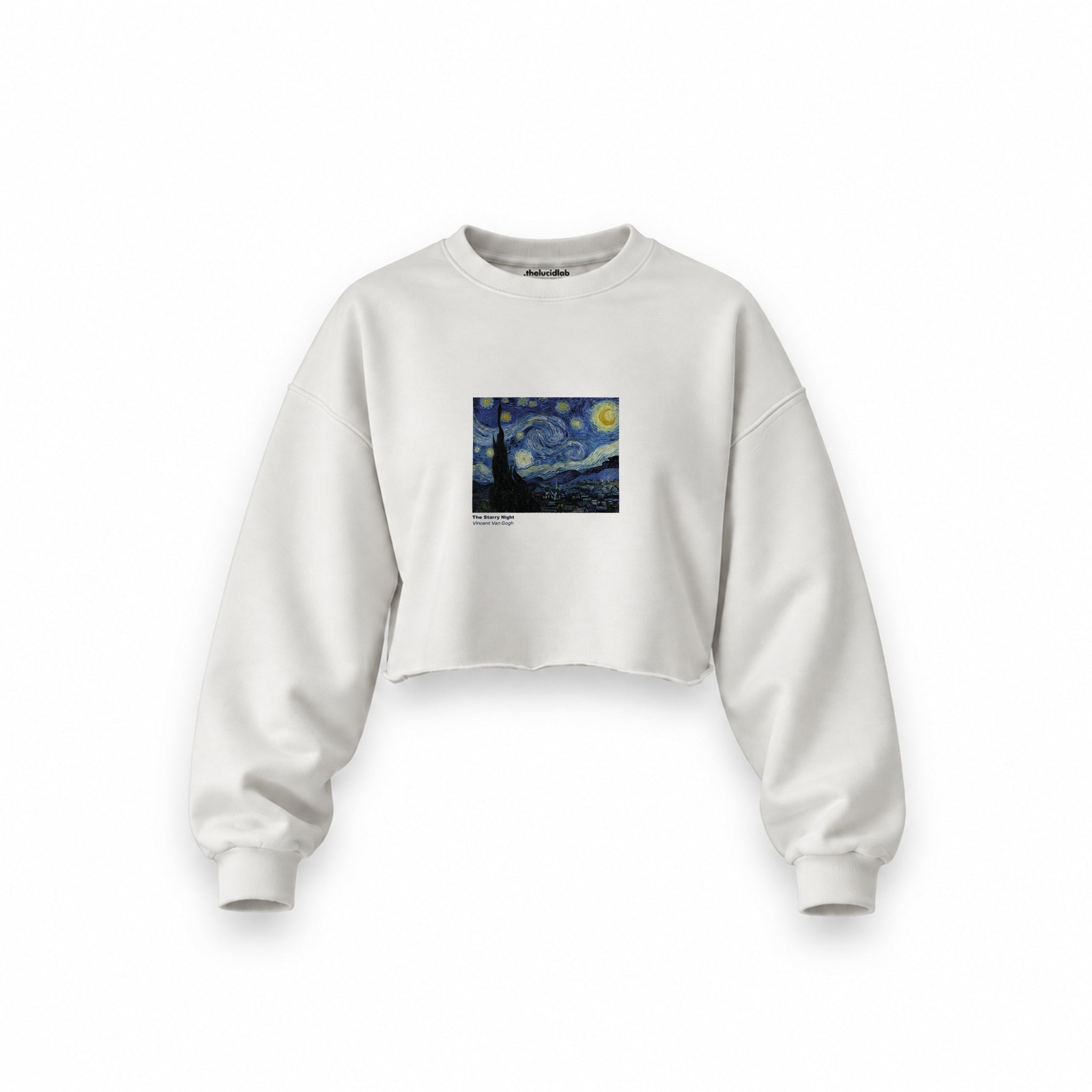 The Starry Night Oversize Crop Sweatshirt — Beyaz — Ön baskı
