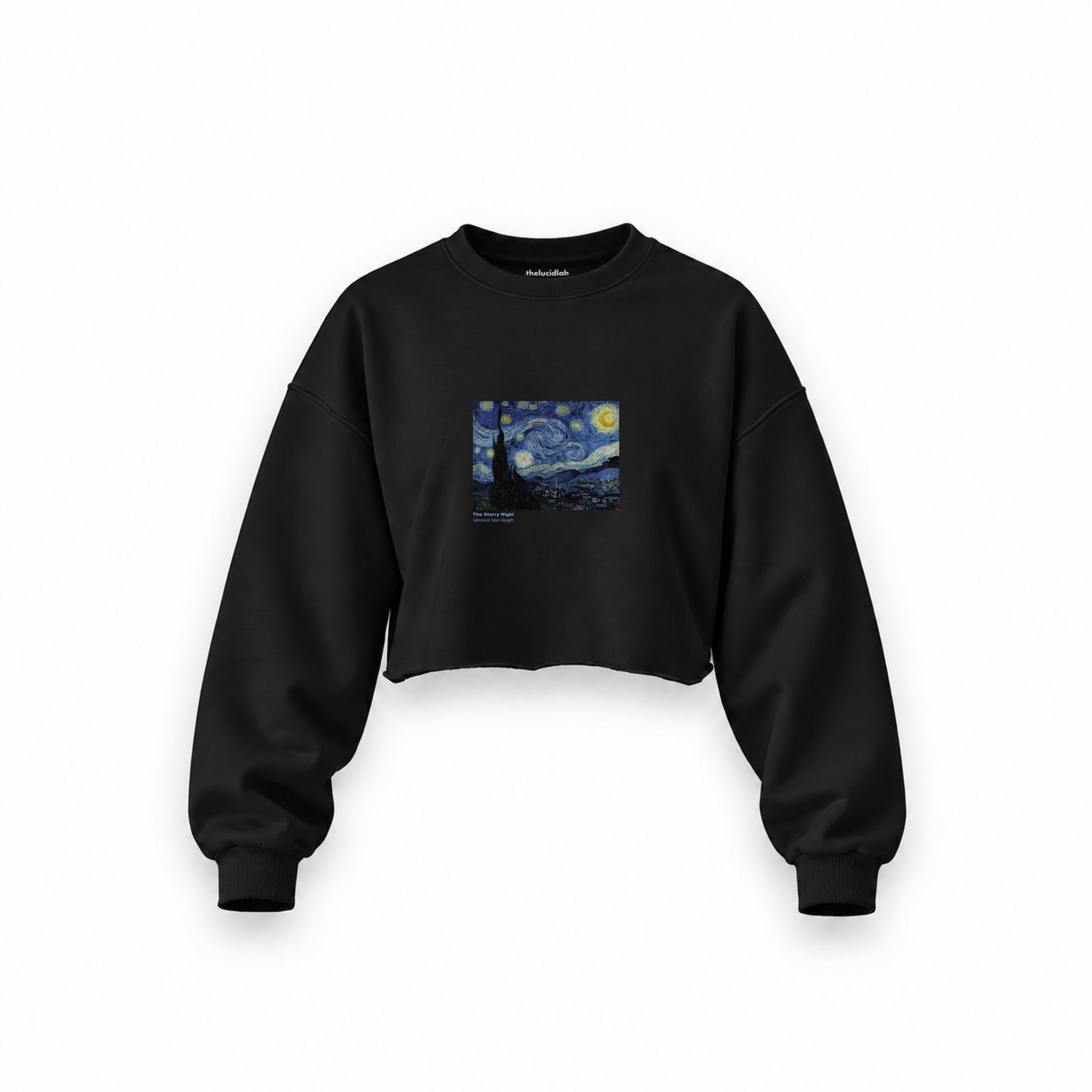 The Starry Night Oversize Crop Sweatshirt — Siyah — Ön baskı
