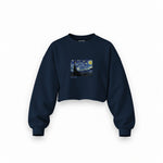 The Starry Night Oversize Crop Sweatshirt — Lacivert — Ön baskı