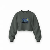 The Starry Night Oversize Crop Sweatshirt — Antrasit — Ön baskı