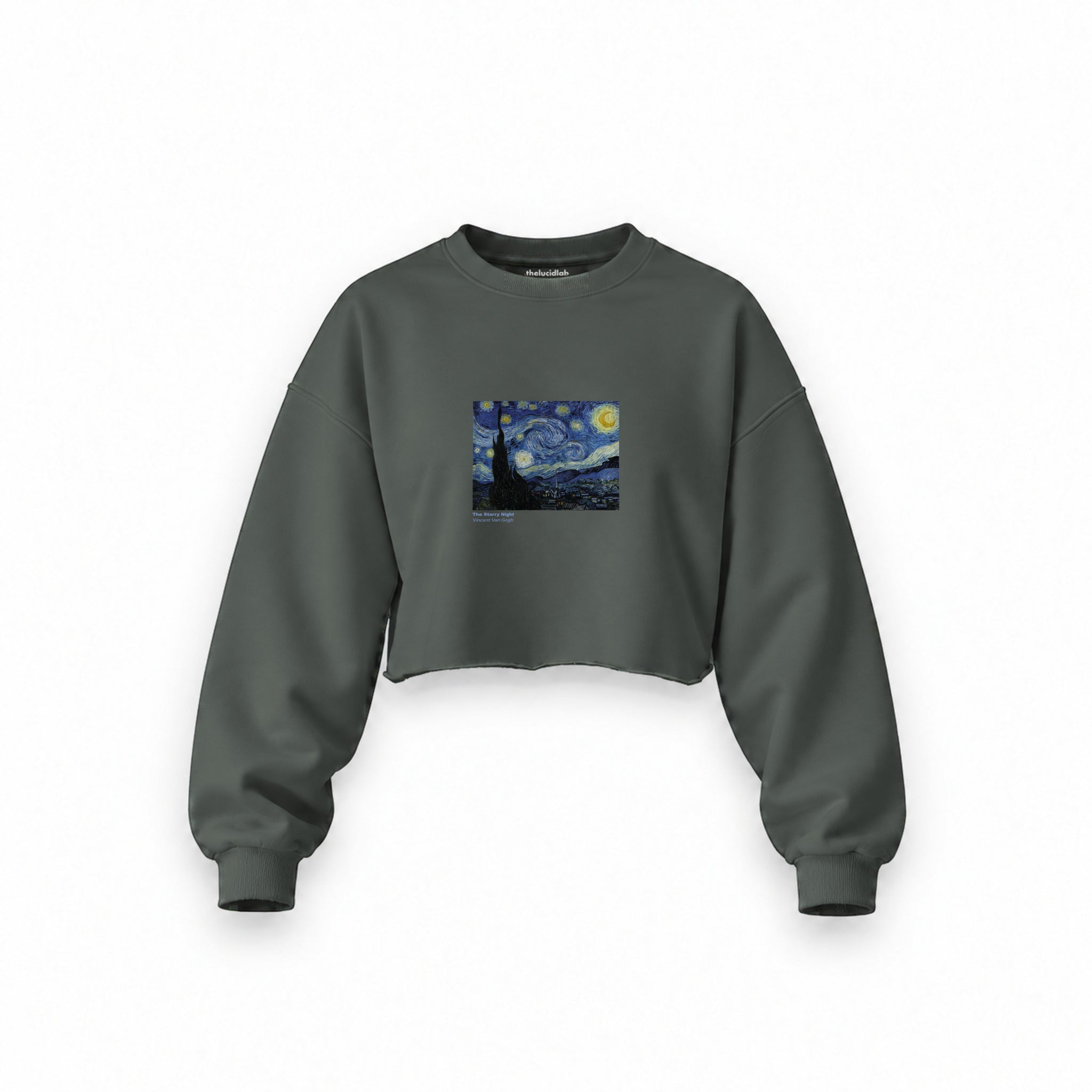 The Starry Night Oversize Crop Sweatshirt — Antrasit — Ön baskı
