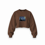 The Starry Night Oversize Crop Sweatshirt — Kahverengi — Ön baskı