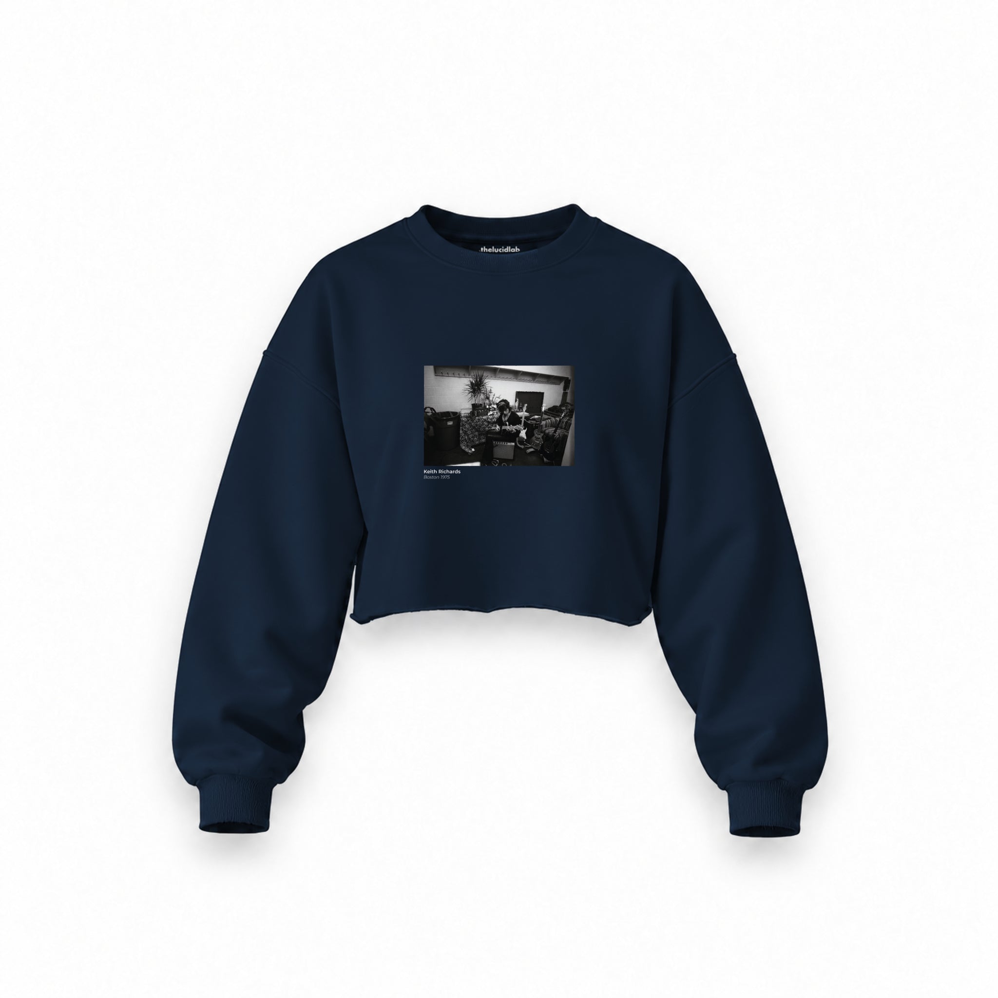 Keith Richards Boston 1975 Oversize Crop Sweatshirt — Lacivert — Ön baskı