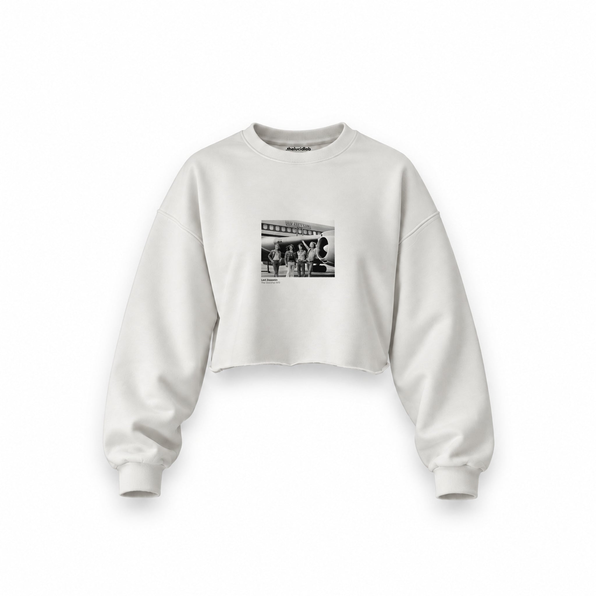 Led Zeppelin The Starship Oversize Crop Sweatshirt — Beyaz — Ön baskı