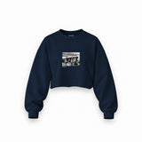 Led Zeppelin The Starship Oversize Crop Sweatshirt — Lacivert — Ön baskı