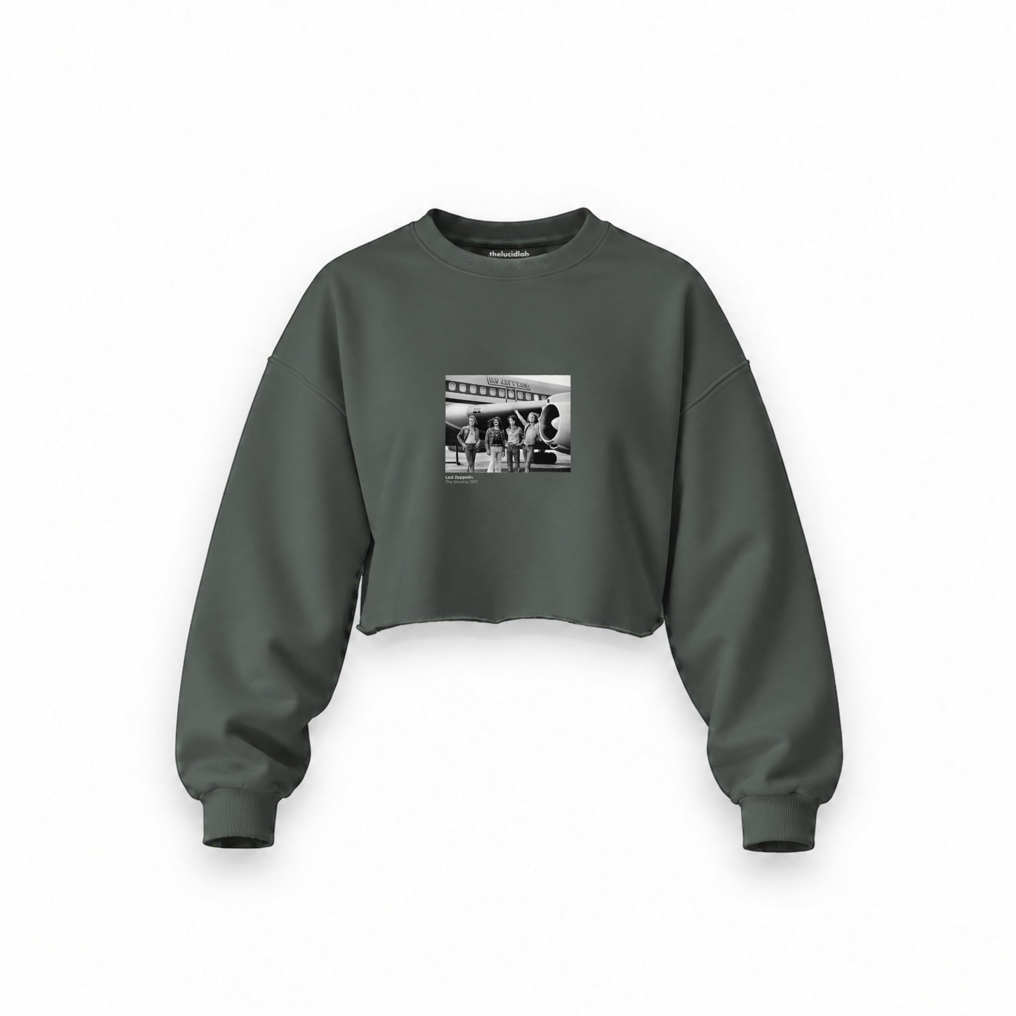 Led Zeppelin The Starship Oversize Crop Sweatshirt — Antrasit — Ön baskı