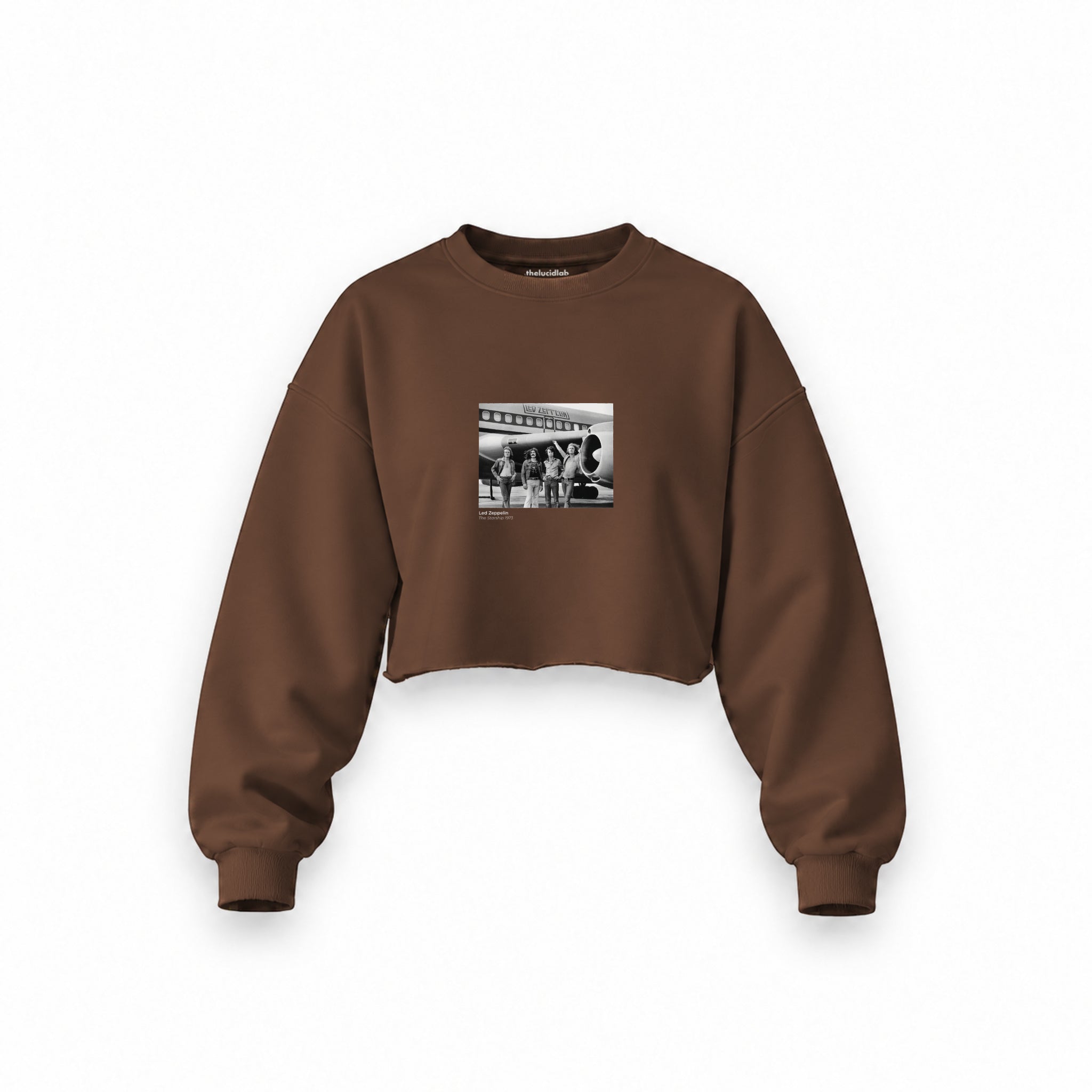 Led Zeppelin The Starship Oversize Crop Sweatshirt — Kahverengi — Ön baskı