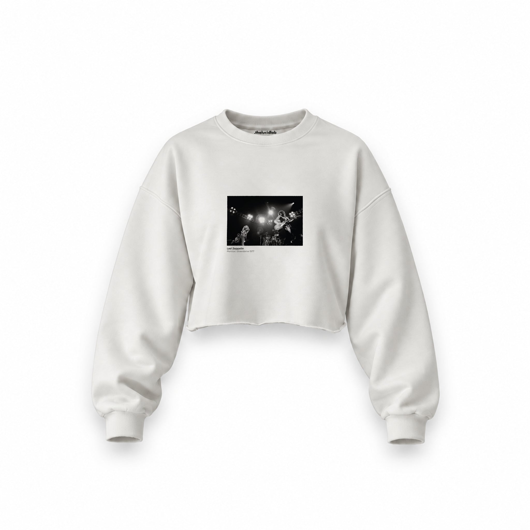 Led Zeppelin Pontiac Silverdome 1977 Oversize Crop Sweatshirt — Beyaz — Ön baskı