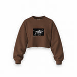 Led Zeppelin Pontiac Silverdome 1977 Oversize Crop Sweatshirt — Kahverengi — Ön baskı