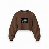Led Zeppelin Pontiac Silverdome 1977 Oversize Crop Sweatshirt — Kahverengi — Ön baskı