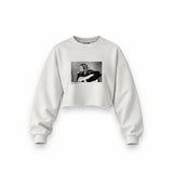 Kurt Cobain 1990 Oversize Crop Sweatshirt — Beyaz — Ön baskı