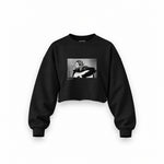 Kurt Cobain 1990 Oversize Crop Sweatshirt — Siyah — Ön baskı
