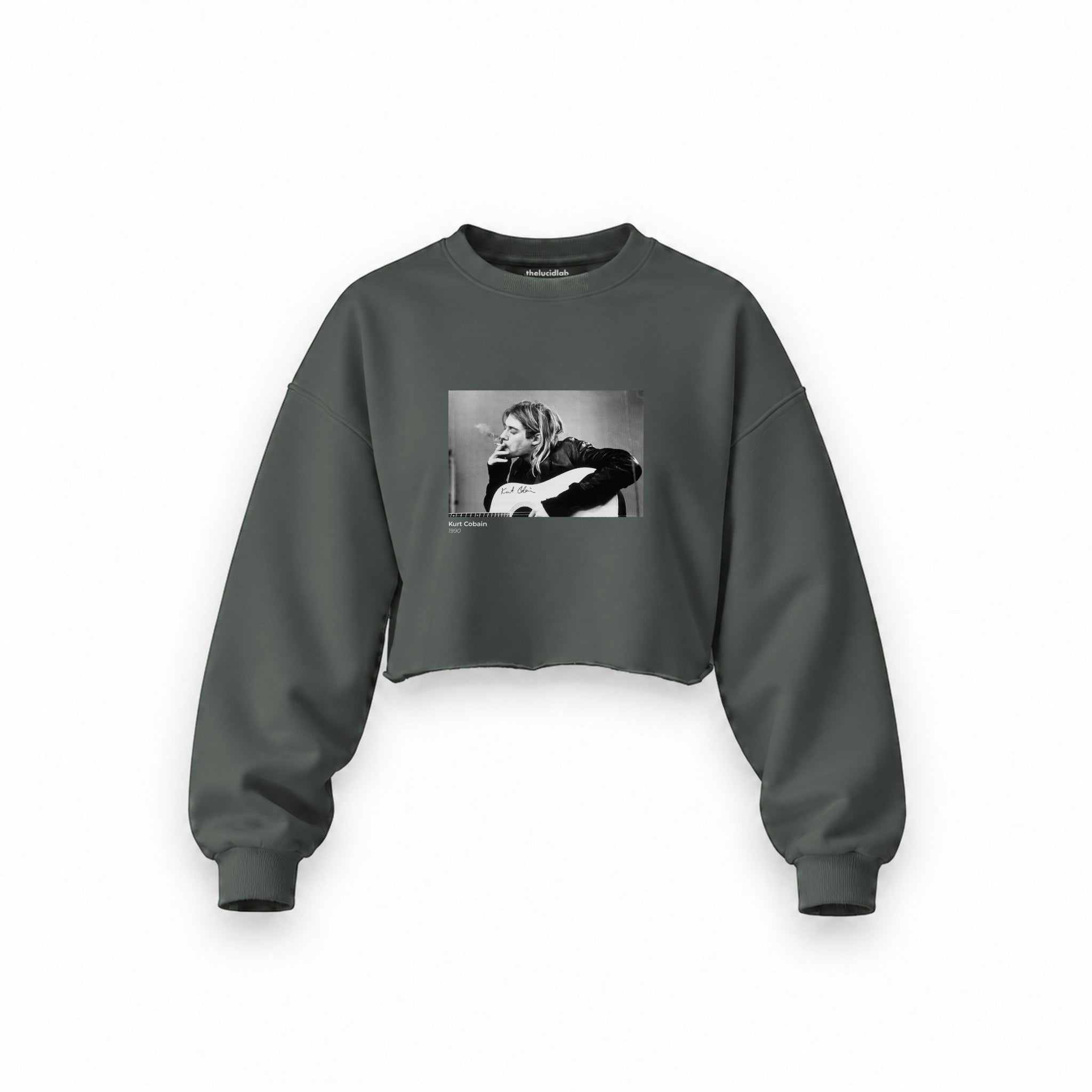 Kurt Cobain 1990 Oversize Crop Sweatshirt — Antrasit — Ön baskı