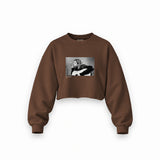 Kurt Cobain 1990 Oversize Crop Sweatshirt — Kahverengi — Ön baskı