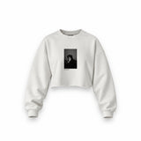 Keith Richards New York 1992 Oversize Crop Sweatshirt — Beyaz — Ön baskı