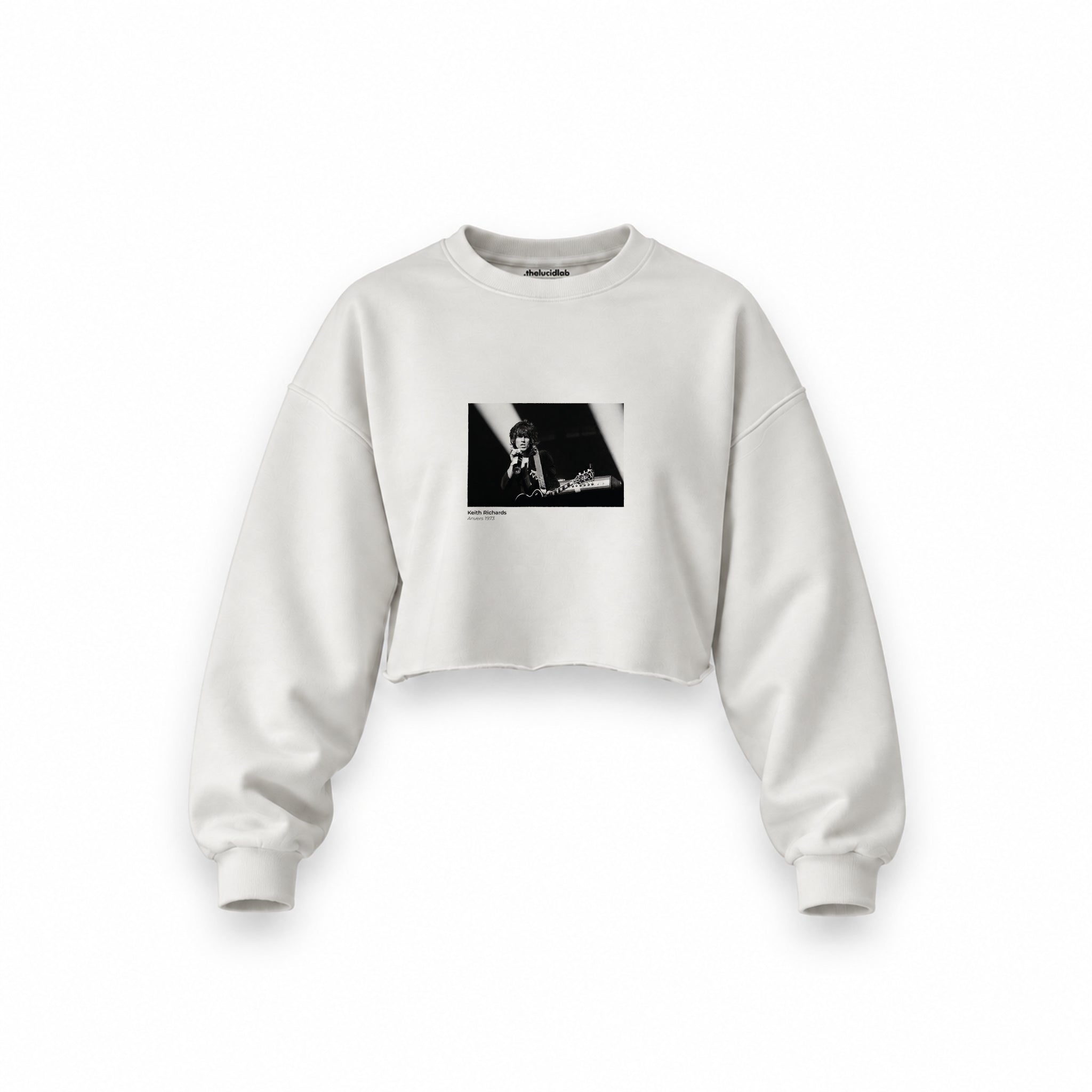 Keith Richards Anvers 1973 Oversize Crop Sweatshirt — Beyaz — Ön baskı