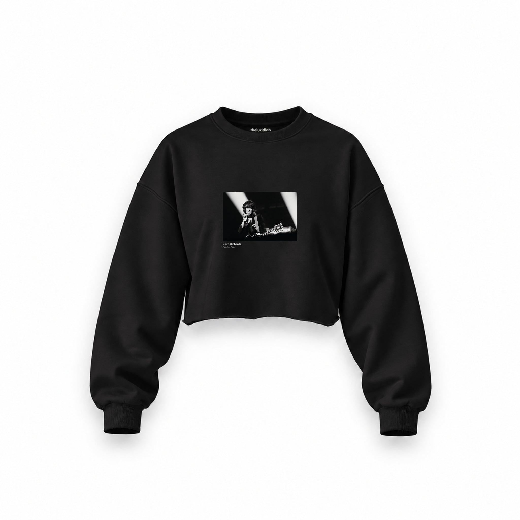 Keith Richards Anvers 1973 Oversize Crop Sweatshirt — Siyah — Ön baskı