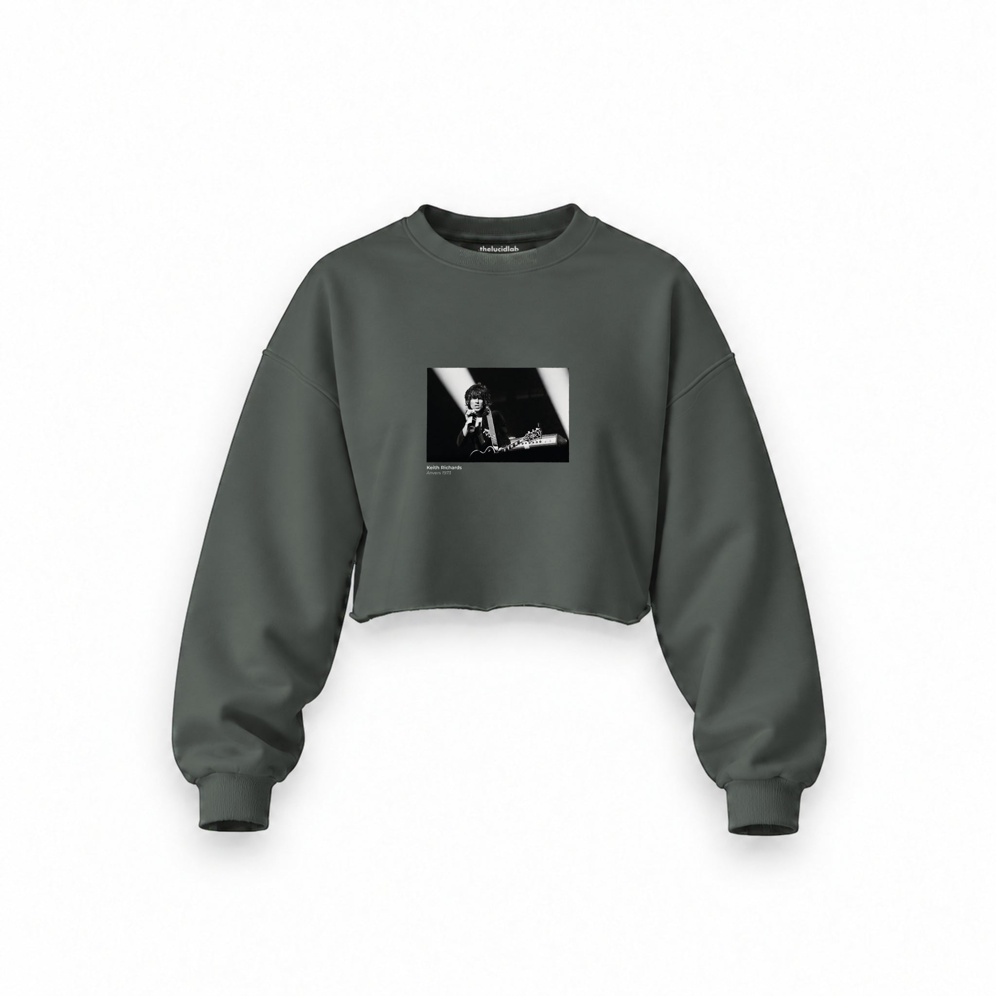 Keith Richards Anvers 1973 Oversize Crop Sweatshirt — Antrasit — Ön baskı