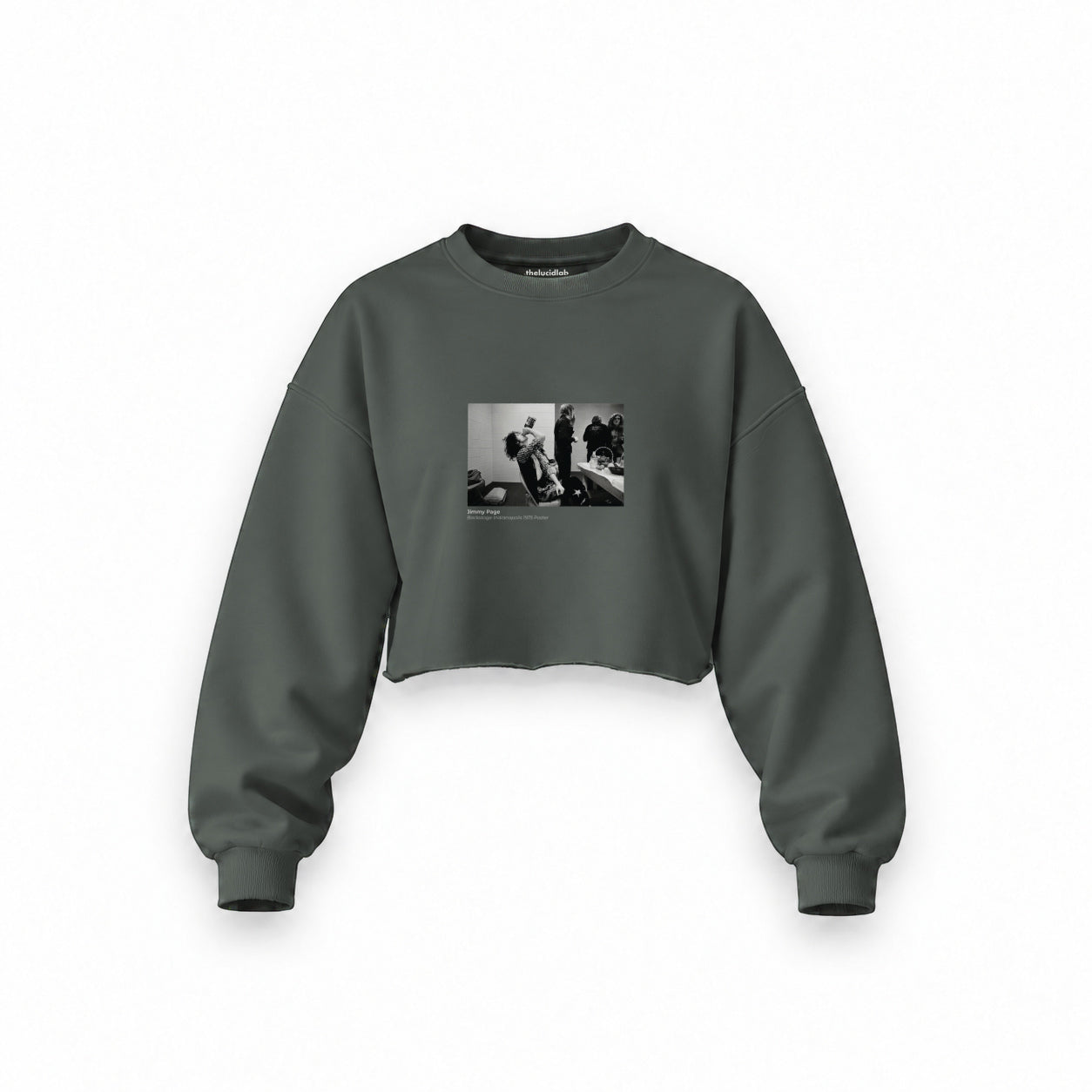 Jimmy Page Backstage Indianapolis 1975 Oversize Crop Sweatshirt — Antrasit — Ön baskı