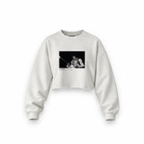 Jimi Hendrix Falkoner Centret Copenhagen 1969 Oversize Crop Sweatshirt — Beyaz — Ön baskı