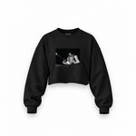 Jimi Hendrix Falkoner Centret Copenhagen 1969 Oversize Crop Sweatshirt — Siyah — Ön baskı