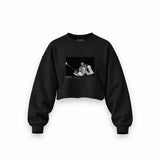 Jimi Hendrix Falkoner Centret Copenhagen 1969 Oversize Crop Sweatshirt — Siyah — Ön baskı