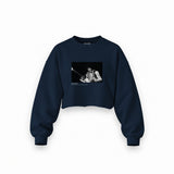 Jimi Hendrix Falkoner Centret Copenhagen 1969 Oversize Crop Sweatshirt — Lacivert — Ön baskı