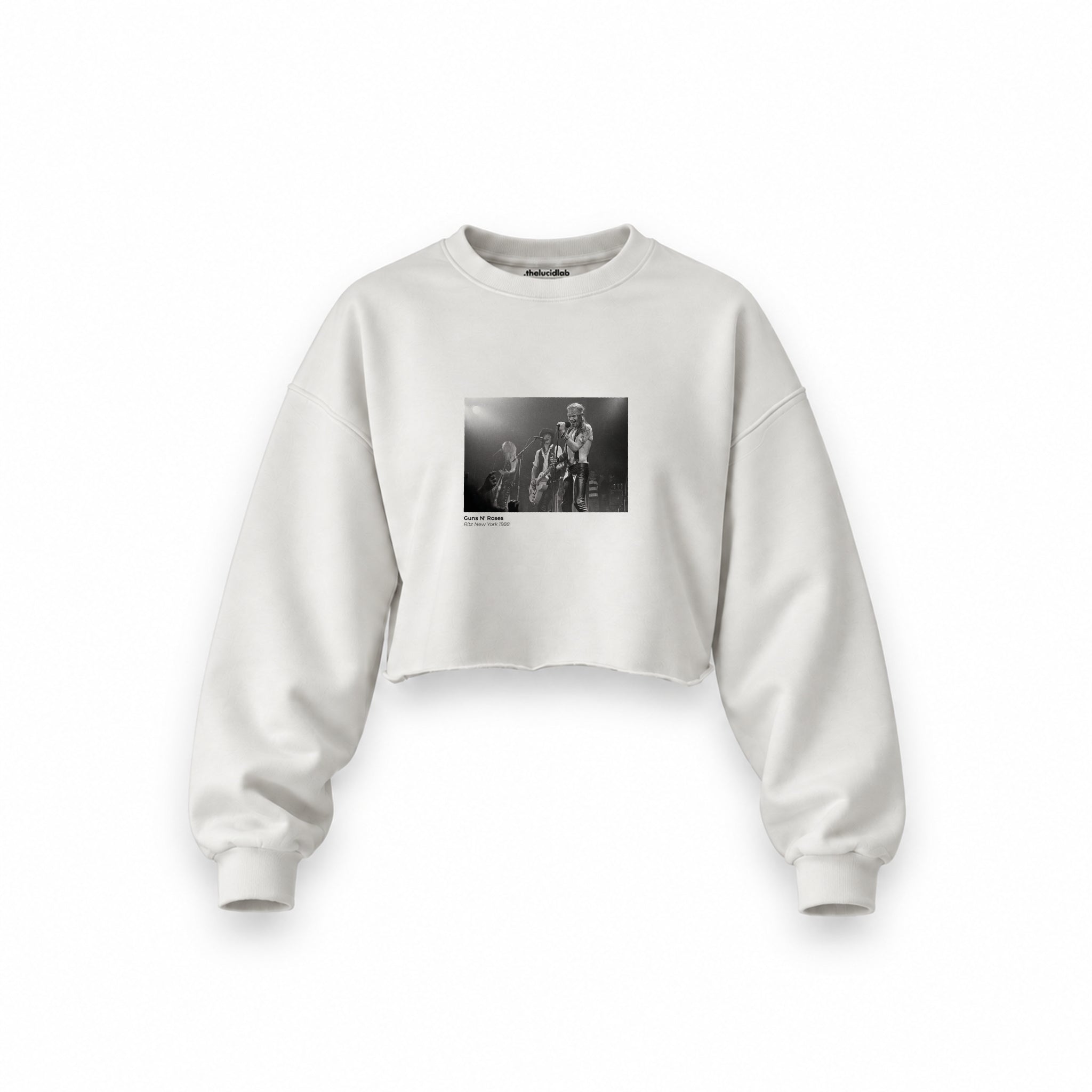 Guns N’ Roses Ritz New York 1988 Oversize Crop Sweatshirt — Beyaz — Ön baskı
