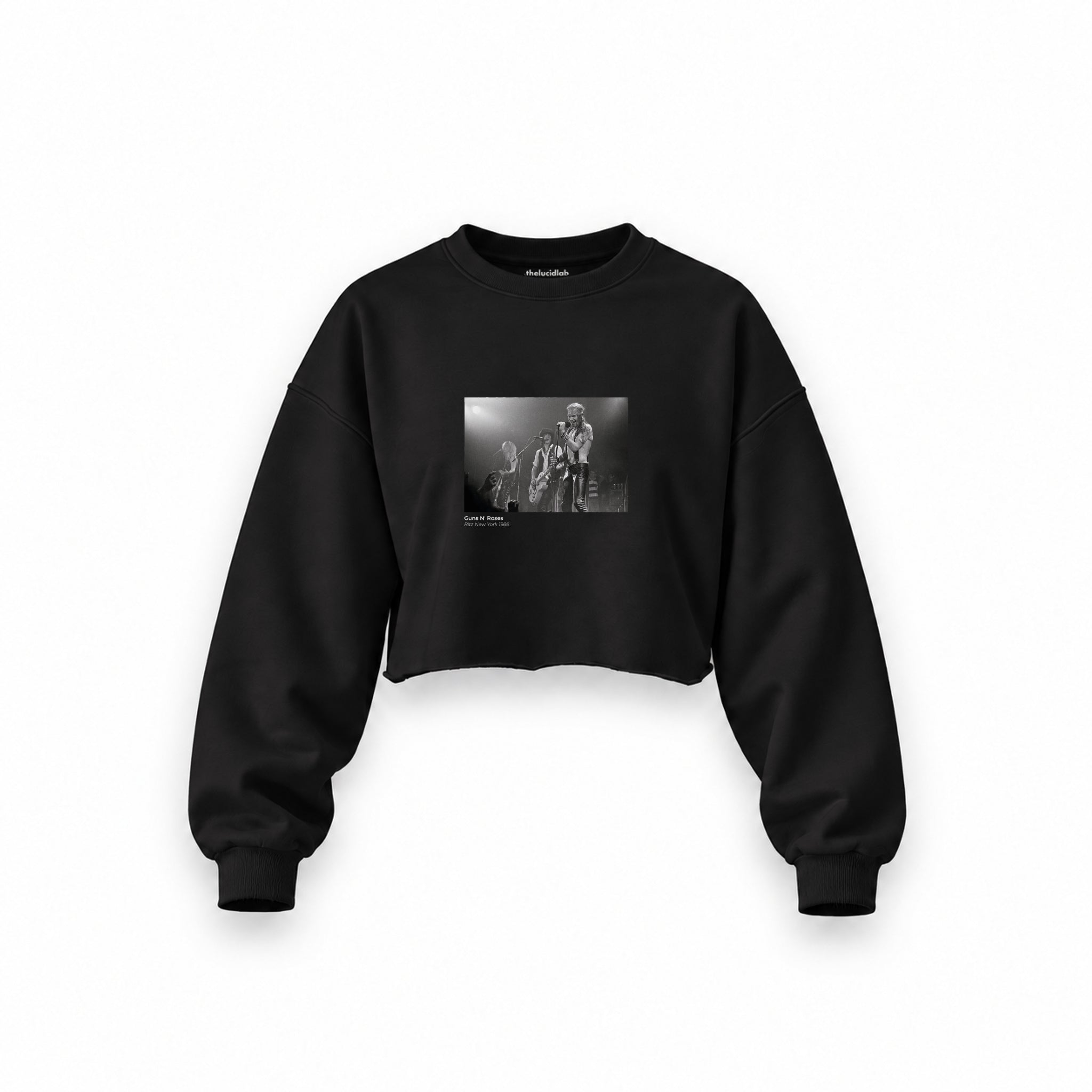 Guns N’ Roses Ritz New York 1988 Oversize Crop Sweatshirt — Siyah — Ön baskı