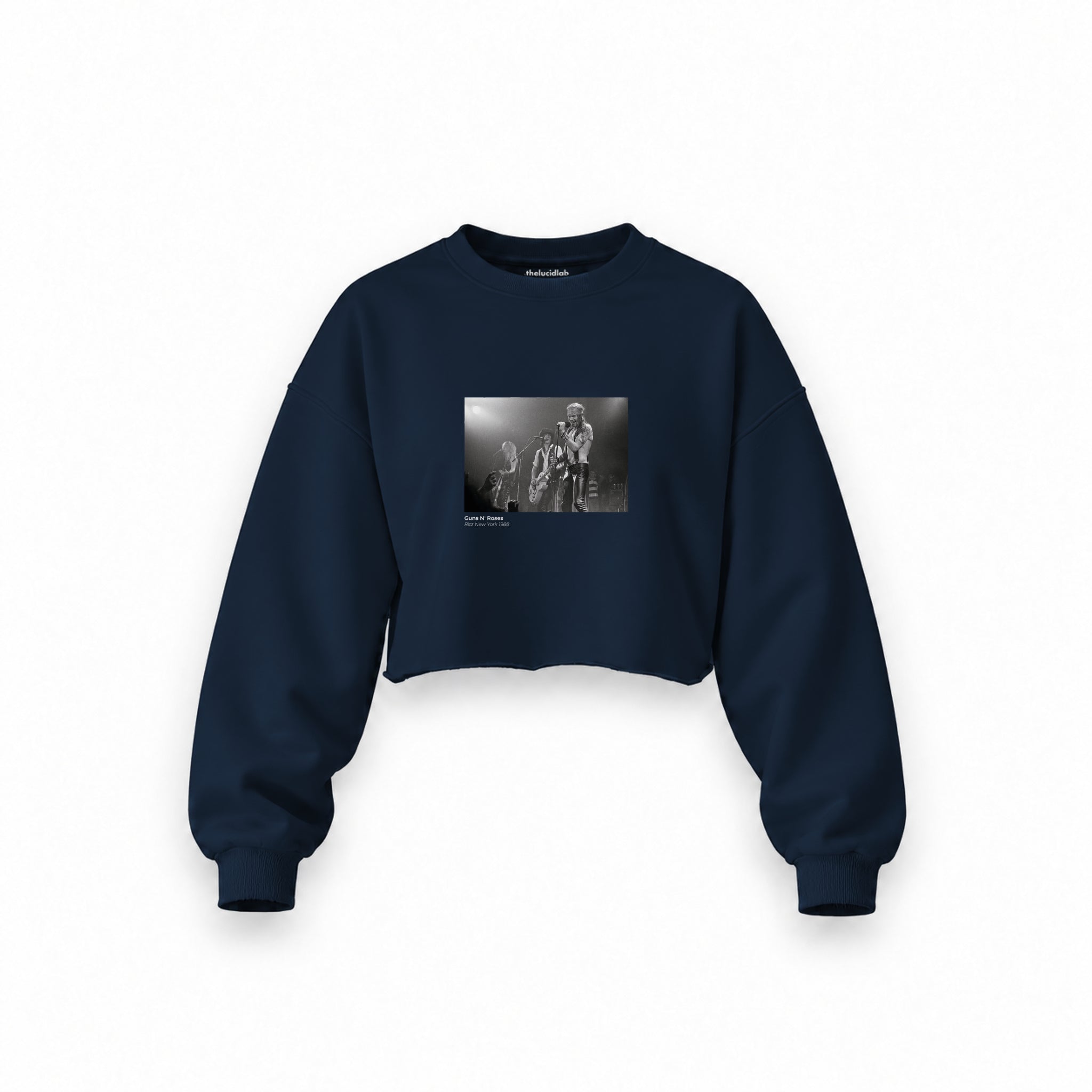 Guns N’ Roses Ritz New York 1988 Oversize Crop Sweatshirt — Lacivert — Ön baskı