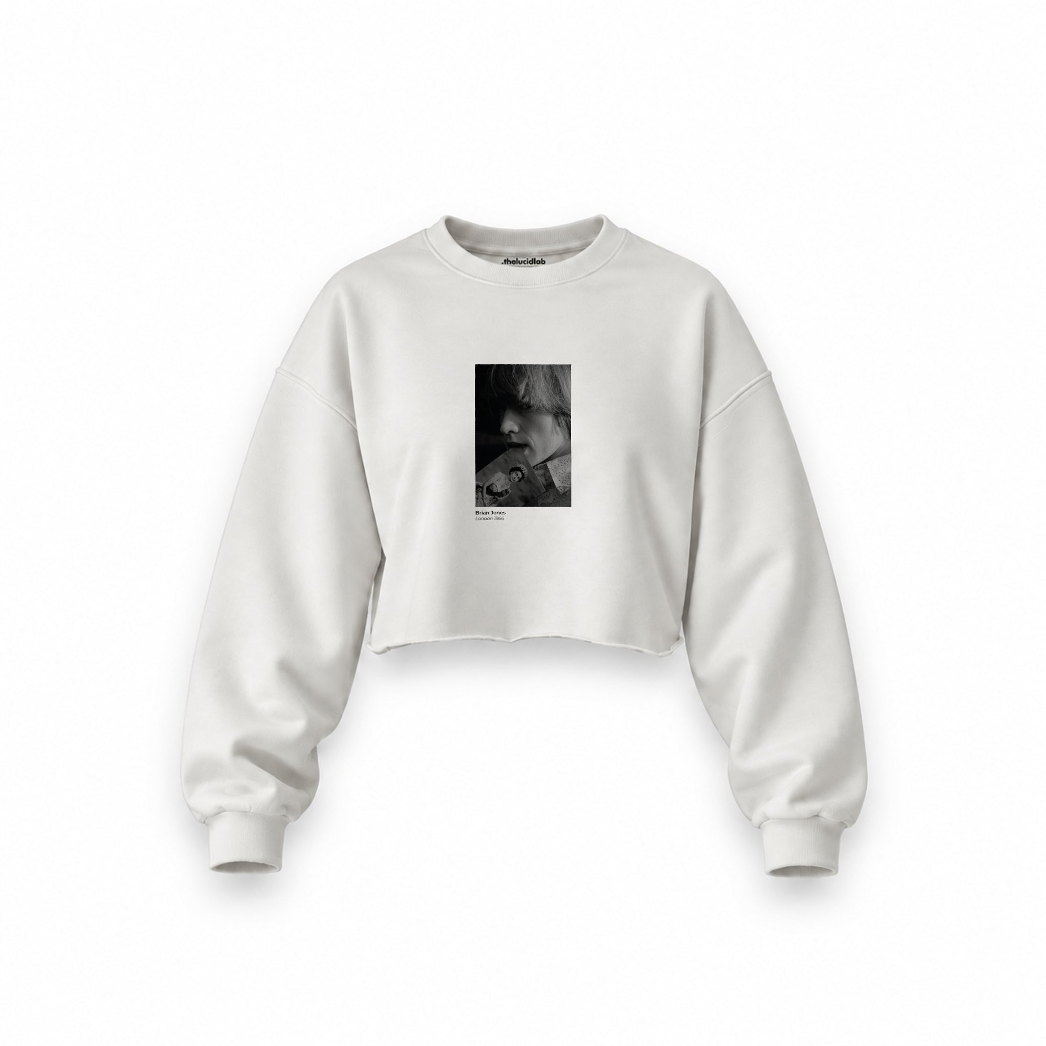 Brian Jones London 1966 Oversize Crop Sweatshirt — Beyaz — Ön baskı