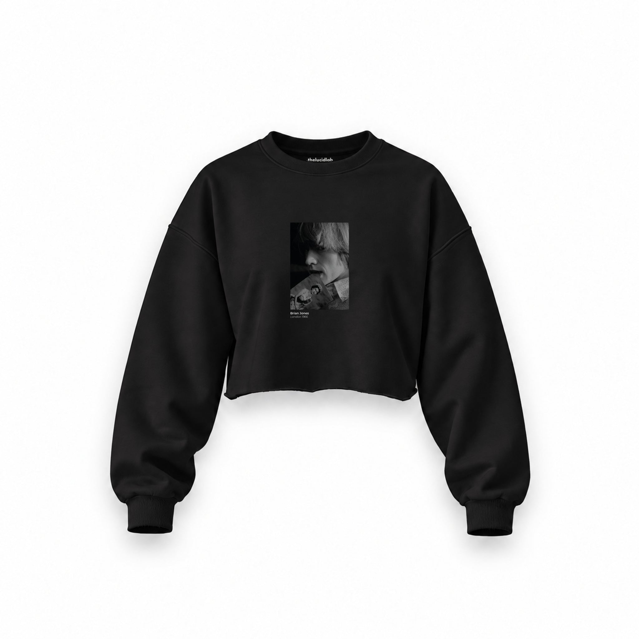 Brian Jones London 1966 Oversize Crop Sweatshirt — Siyah — Ön baskı