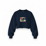 The Eye Oversize Crop Sweatshirt — Lacivert — Ön baskı