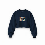 The Eye Oversize Crop Sweatshirt — Lacivert — Ön baskı