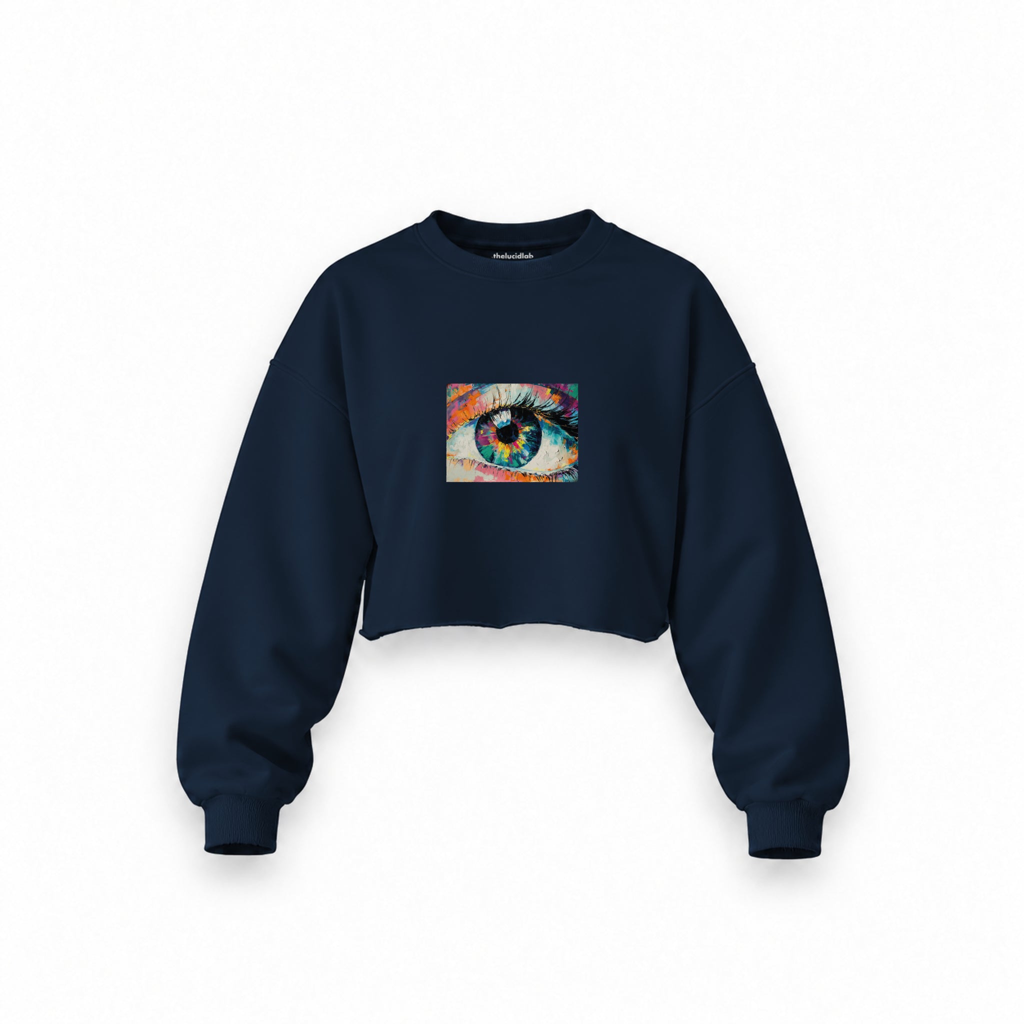The Eye Oversize Crop Sweatshirt — Lacivert — Ön baskı