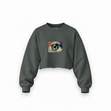 The Eye Oversize Crop Sweatshirt — Antrasit — Ön baskı