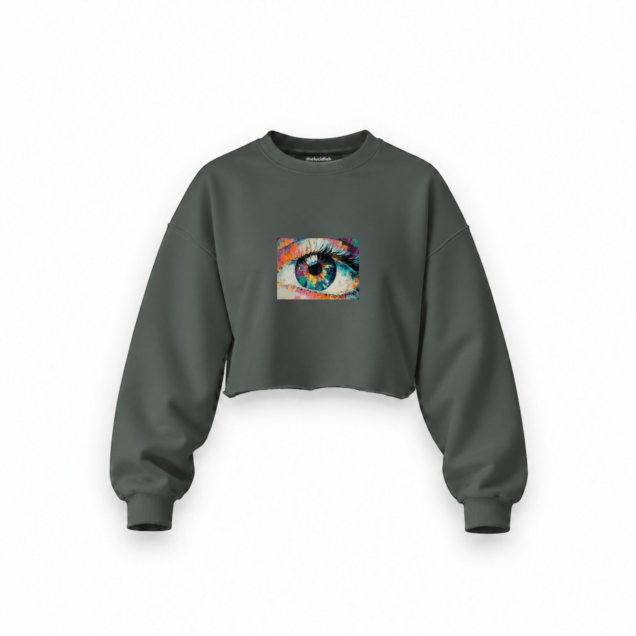 The Eye Oversize Crop Sweatshirt — Antrasit — Ön baskı