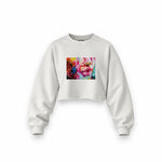 Lips Oversize Crop Sweatshirt — Beyaz — Ön baskı