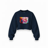 Lips Oversize Crop Sweatshirt — Lacivert — Ön baskı