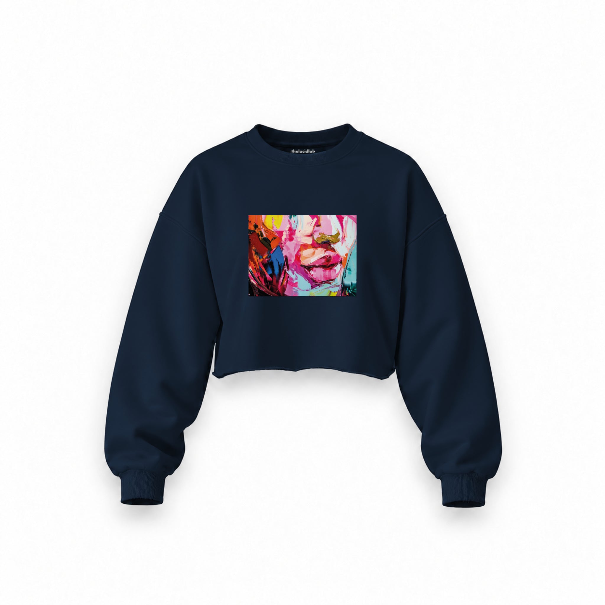 Lips Oversize Crop Sweatshirt — Lacivert — Ön baskı