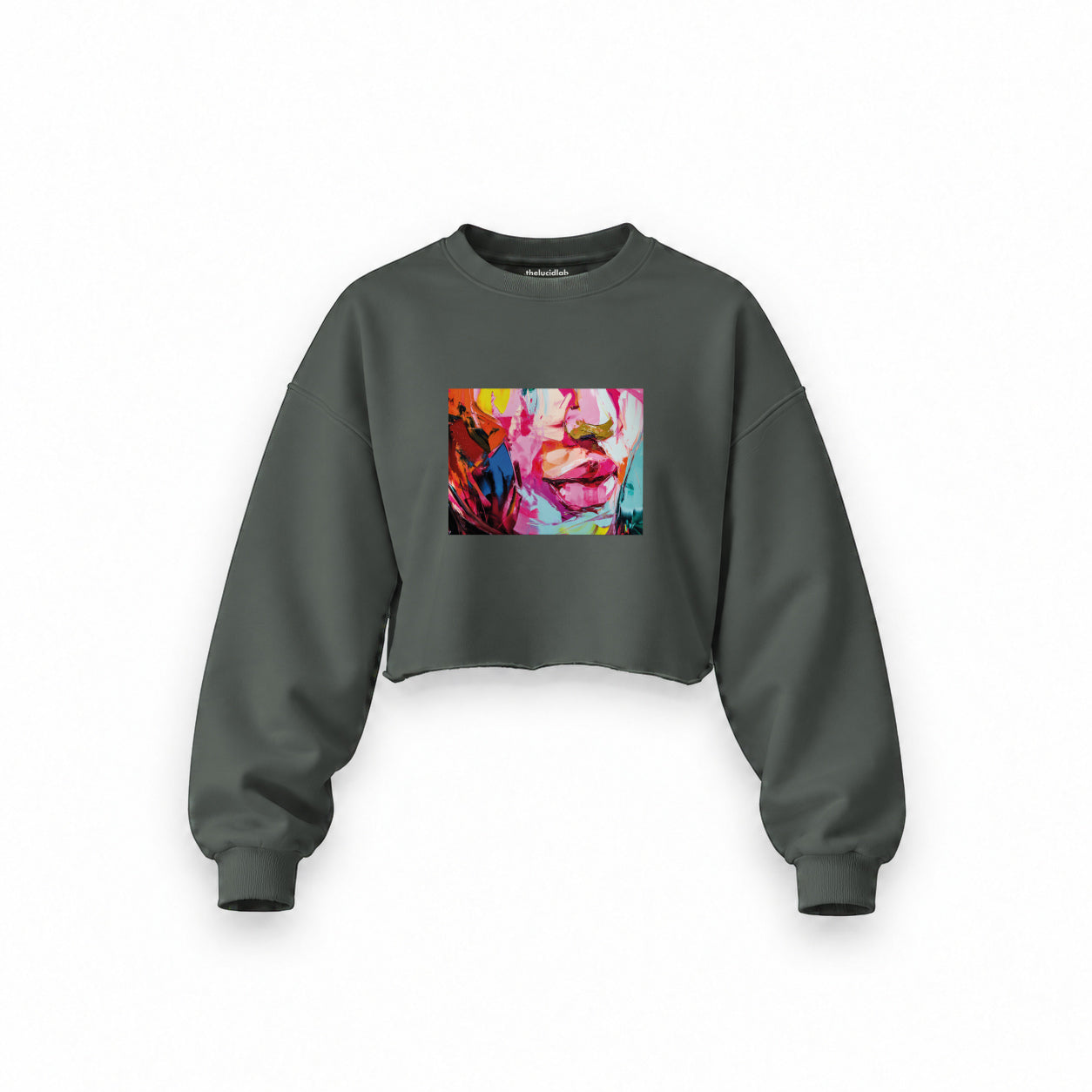 Lips Oversize Crop Sweatshirt — Antrasit — Ön baskı