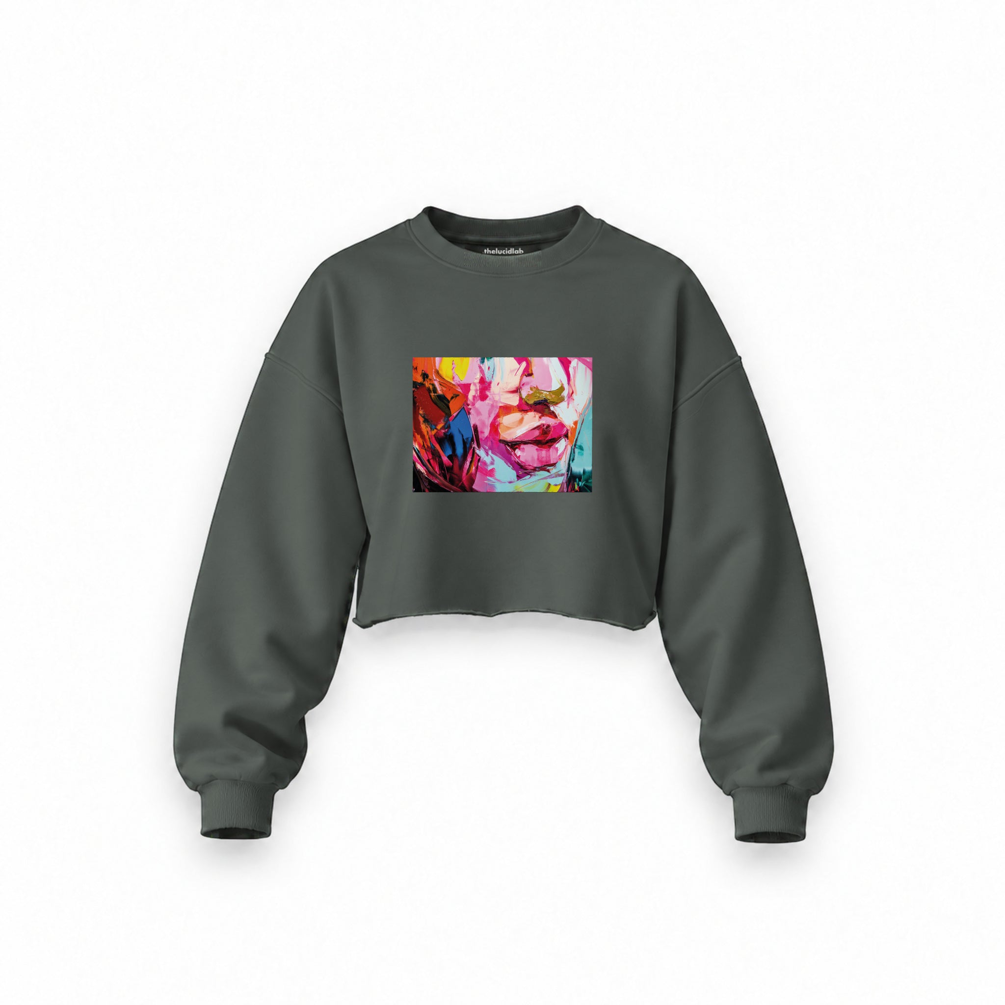 Lips Oversize Crop Sweatshirt — Antrasit — Ön baskı