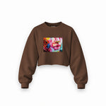 Lips Oversize Crop Sweatshirt — Kahverengi — Ön baskı