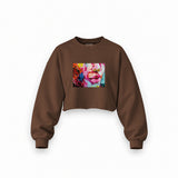 Lips Oversize Crop Sweatshirt — Kahverengi — Ön baskı