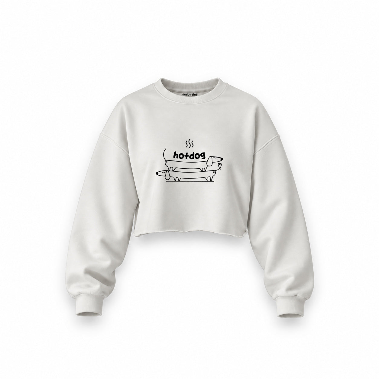 Hotdog Oversize Crop Sweatshirt — Beyaz — Ön baskı